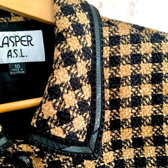 Kasper ASL Houndstooth Jacket with Faux Leather Trim 10 - Picture 6 of 16